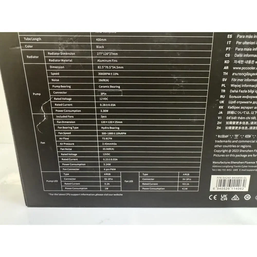 PC Cooler Liquid 240 ARGB CPU AIO Liquid Cooler Black